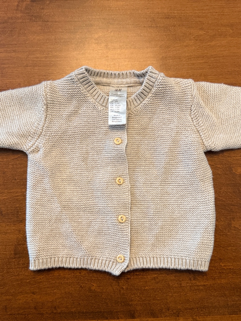 Beige Knit Button-Up Cardigan
